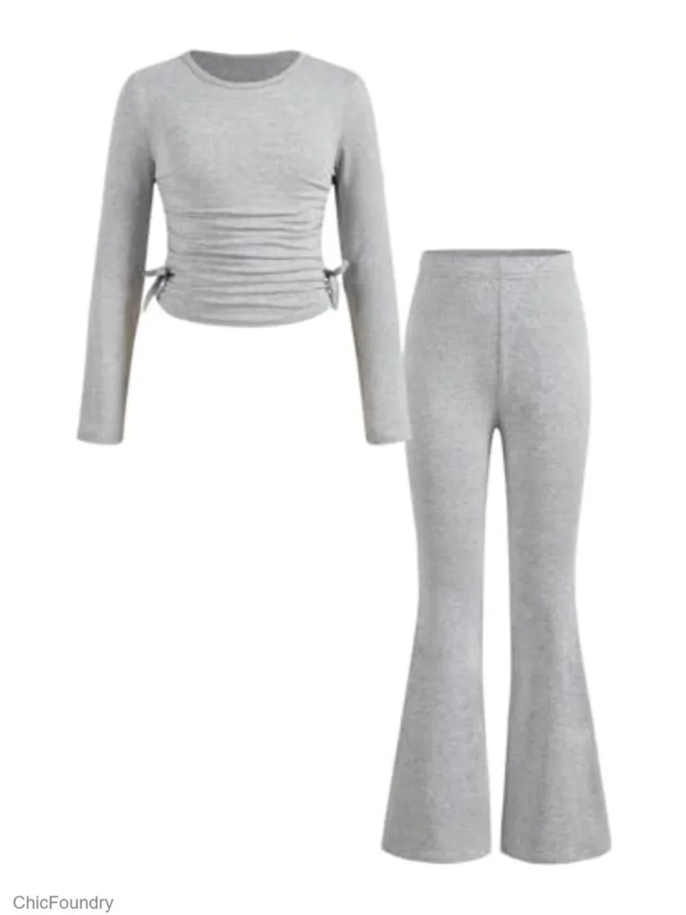 Girl's Two Piece Outfit Rib Knit Tee & Flare Leg Pants Set